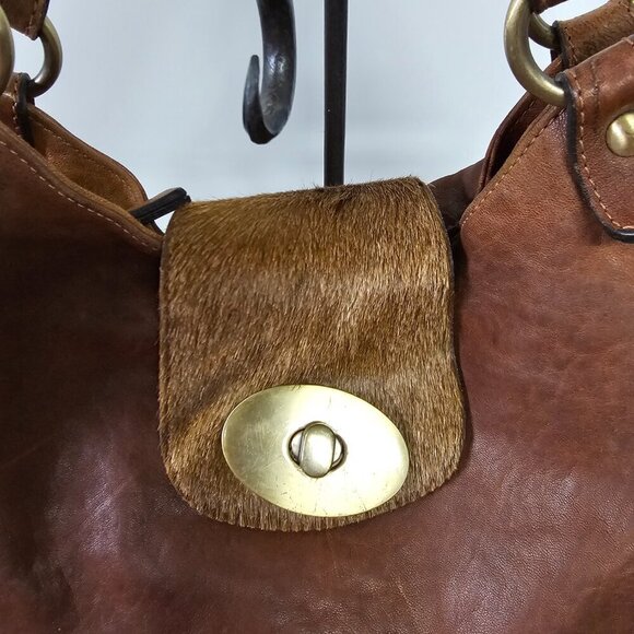 Amber Rose Brown Leather Shoulder Bag Boho Fur Flaw - Picture 3 of 16